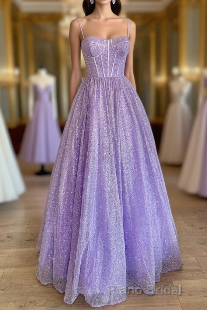 A-Line Lavender Straps Long Prom Dresses Main image