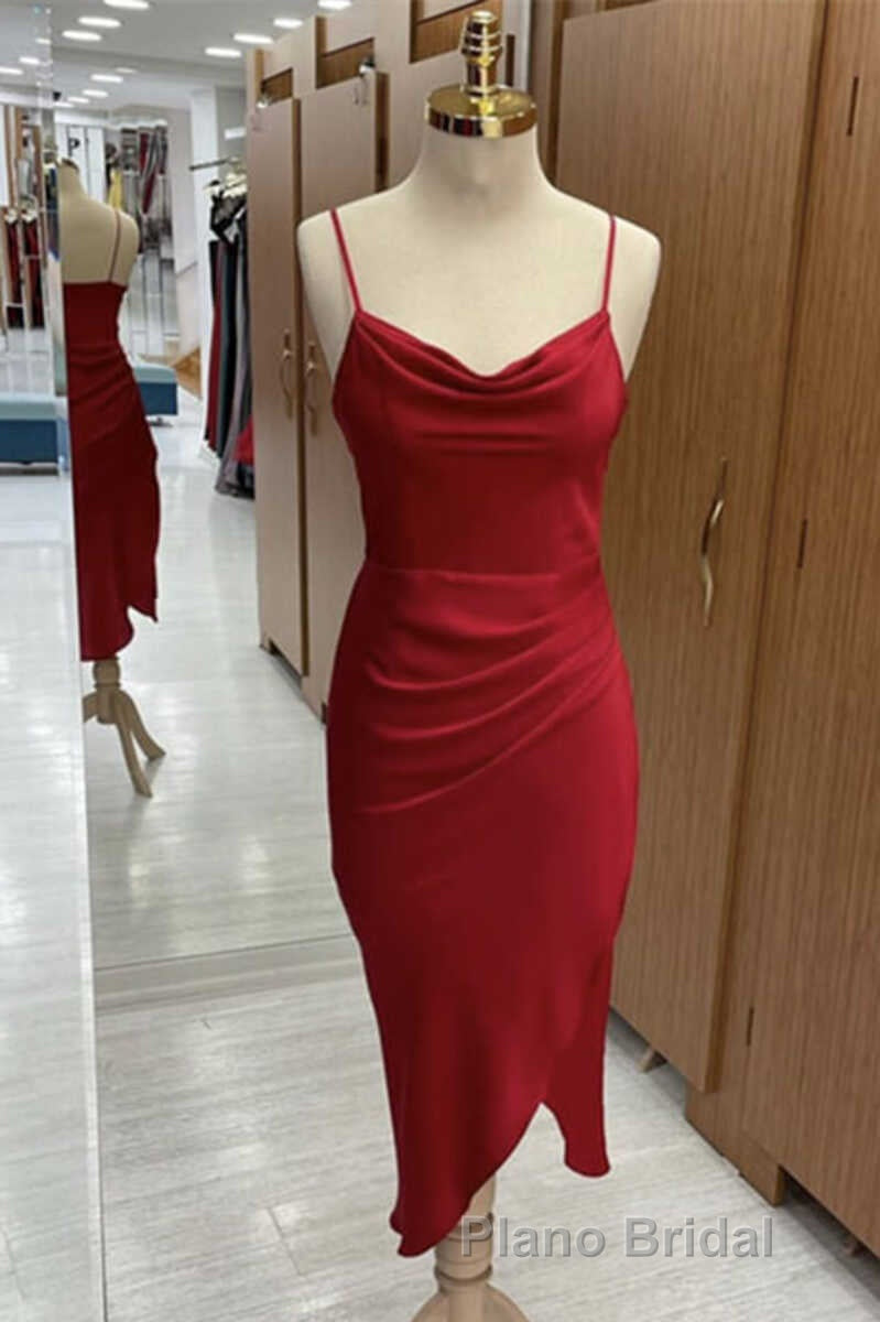 Red Cowl Neck Spaghetti Straps Bodycon Prom Dresses Secondary image