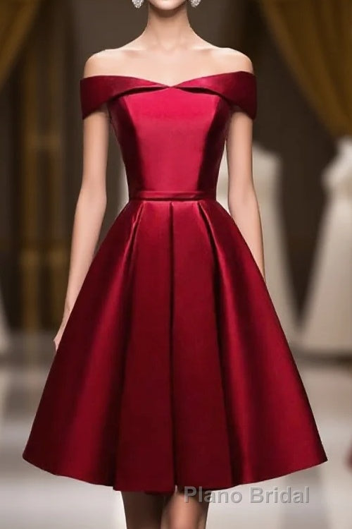 Simple Satin Burgundy Short Formal Prom Dresses, Burgundy Homecoming Dresses Main image
