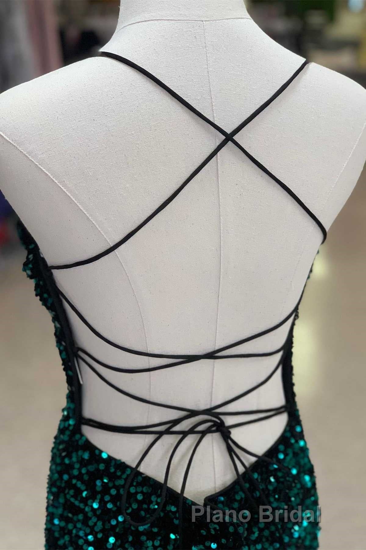 Red Sequin Cowl Neck Lace-Up Back High-Low Formal Prom Dresses