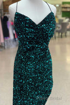 Red Sequin Cowl Neck Lace-Up Back High-Low Formal Prom Dresses