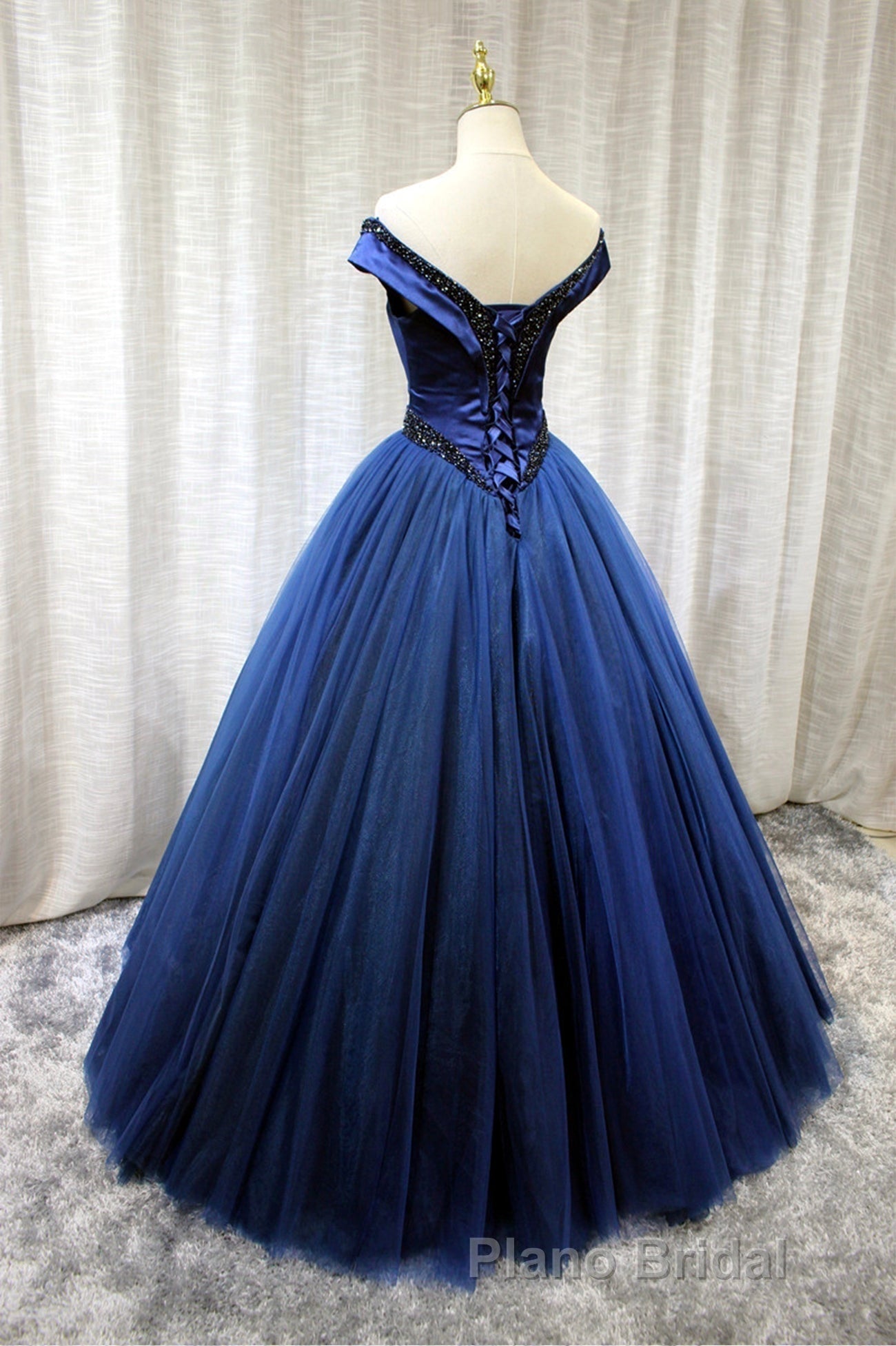 A-Line Tulle Beading Long Formal Prom Dresses, Off the Shoulder Evening Dresses