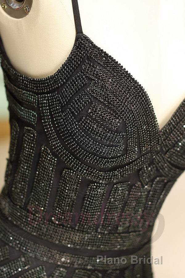 Mermaid Spaghetti Strap Black Beading Long Formal Prom Dresses Secondary image