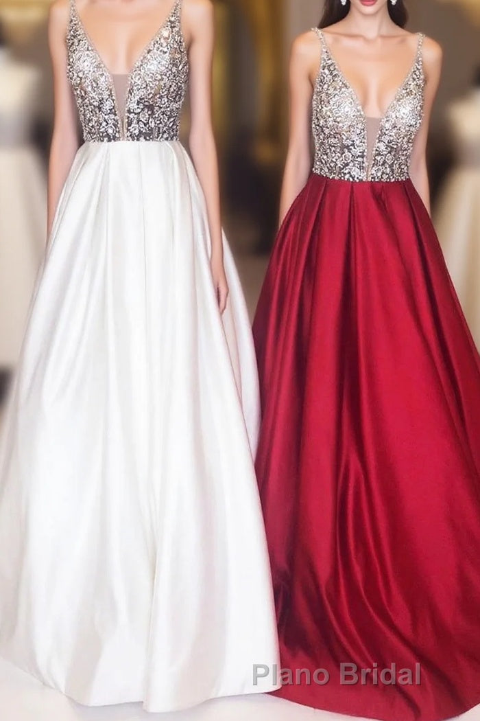 A-Line Spaghetti Straps Sequins Long Formal Prom Dresses Main image