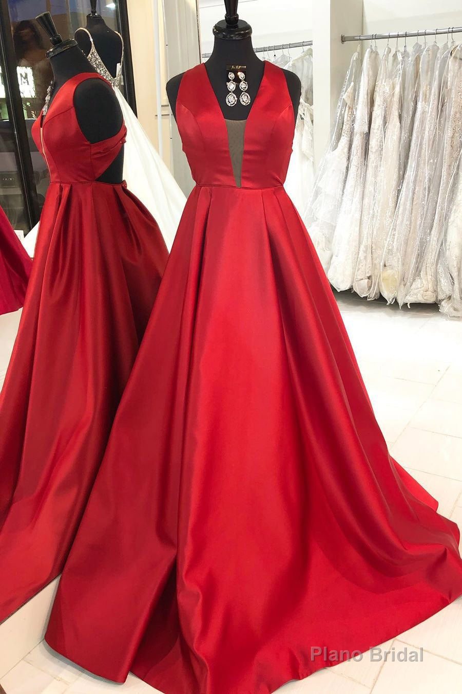 Simple A-Line Satin Red Long Prom Dress Main image