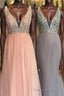Princess Illusion V Blush Pink Formal Prom Dresses with Beading