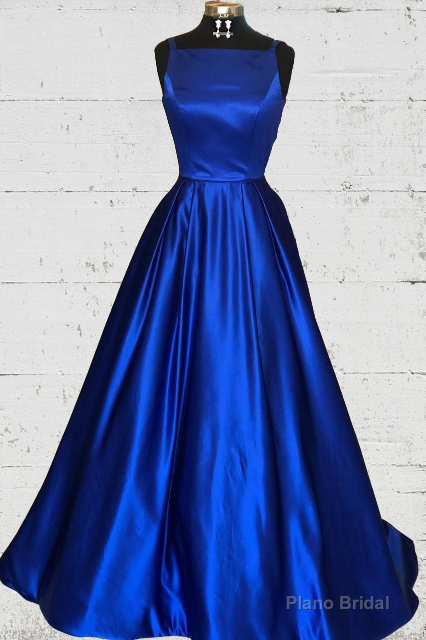 Hollow Out Royal Blue Satin Long Prom Dress Main image