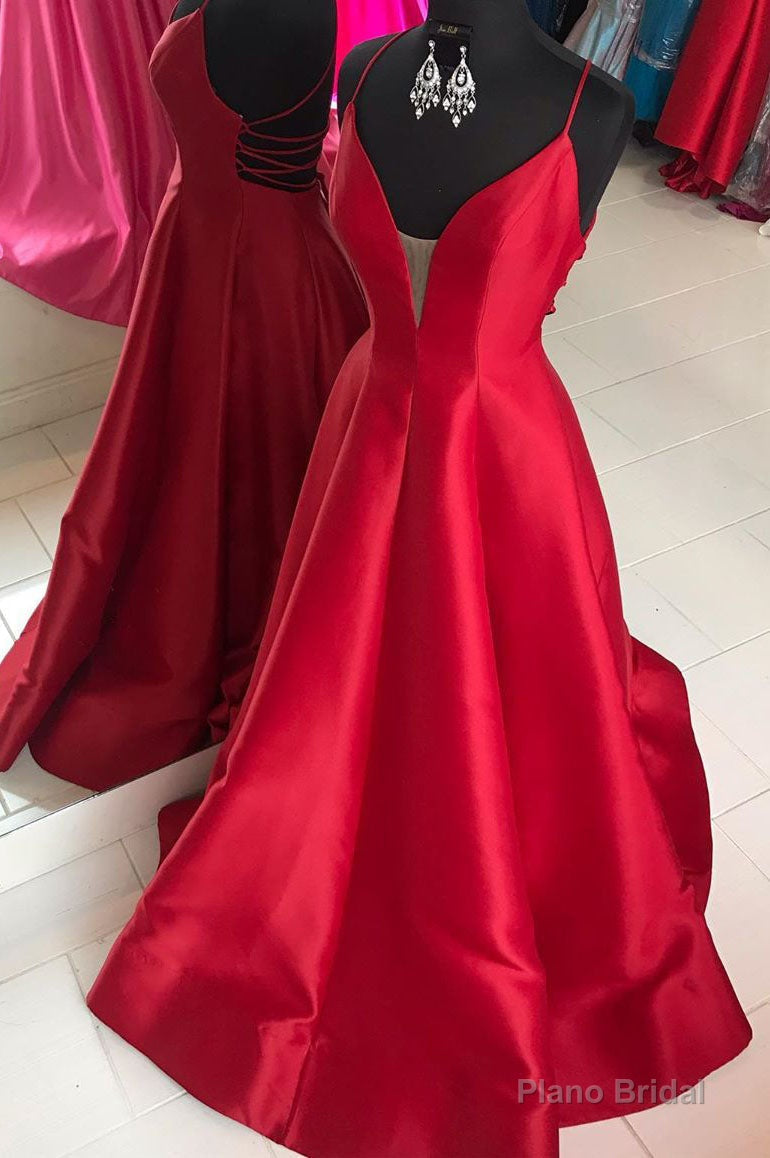 Red Satin Long Prom Dress with Cross Back Main image