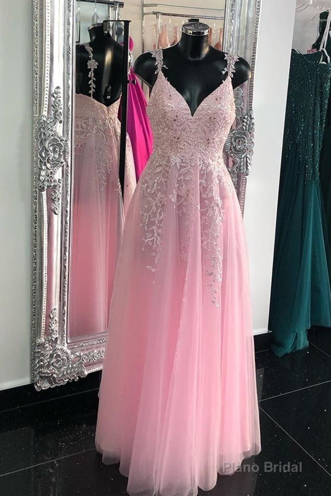 Princess Pink Tulle Long Prom Dress with Appliques