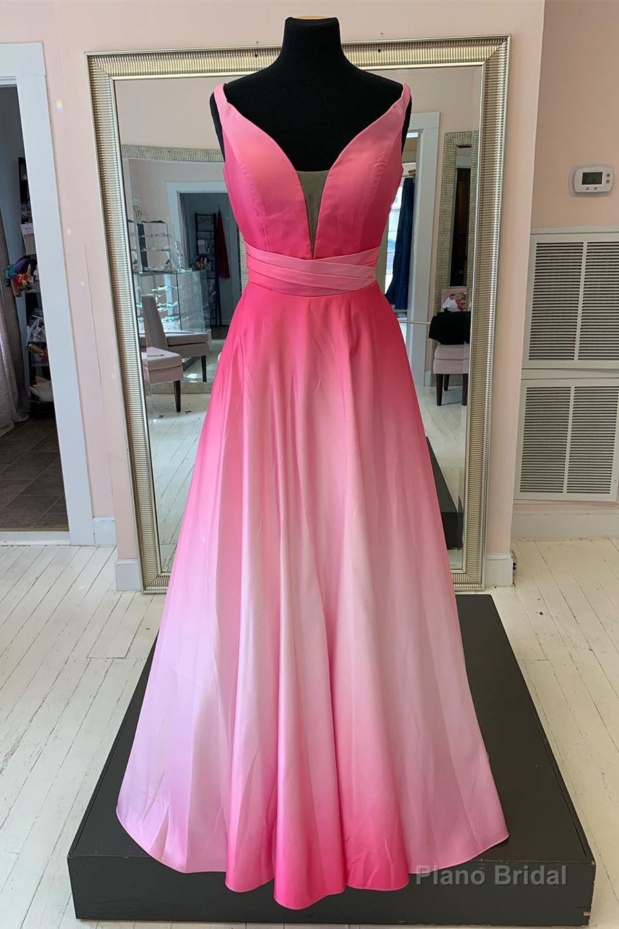 Elegant A-Line Pink Ombre Long Prom Dress Main image