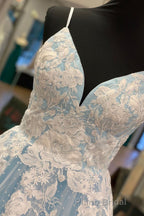 Elegant V Neck Lace-Up Back Pink Long Formal Prom Dresses with Appliques