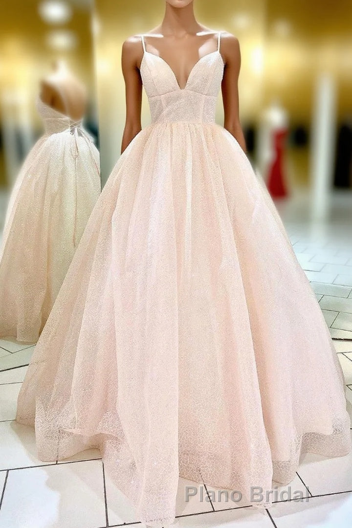 Elegant Straps Lace-Up Back Blush Long Formal Prom Dresses Main image