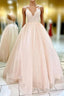 Elegant Straps Lace-Up Back Blush Long Formal Prom Dresses
