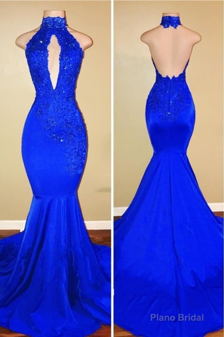 Elegant Mermaid High Neck Royal Blue Long Prom Dress Main image