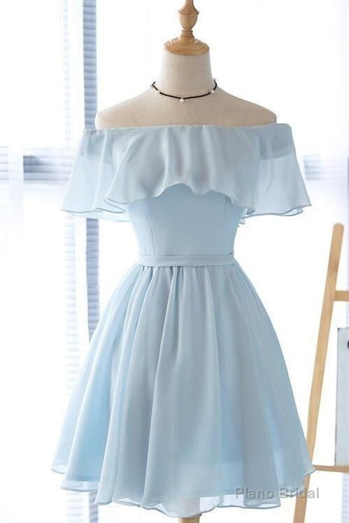 Cute Off the Shoulder Light Blue Short Dress Main image
