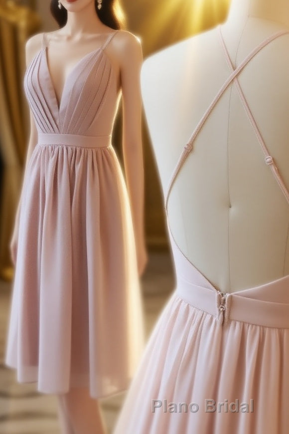 Short Pink Chiffon Homecoming Dresses with Cross Back Main image