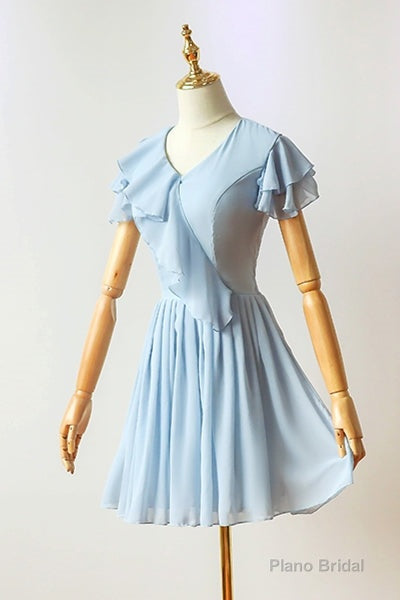 Flutter Sleeves Blue Chiffon Short Homecoming Dress Secondary image