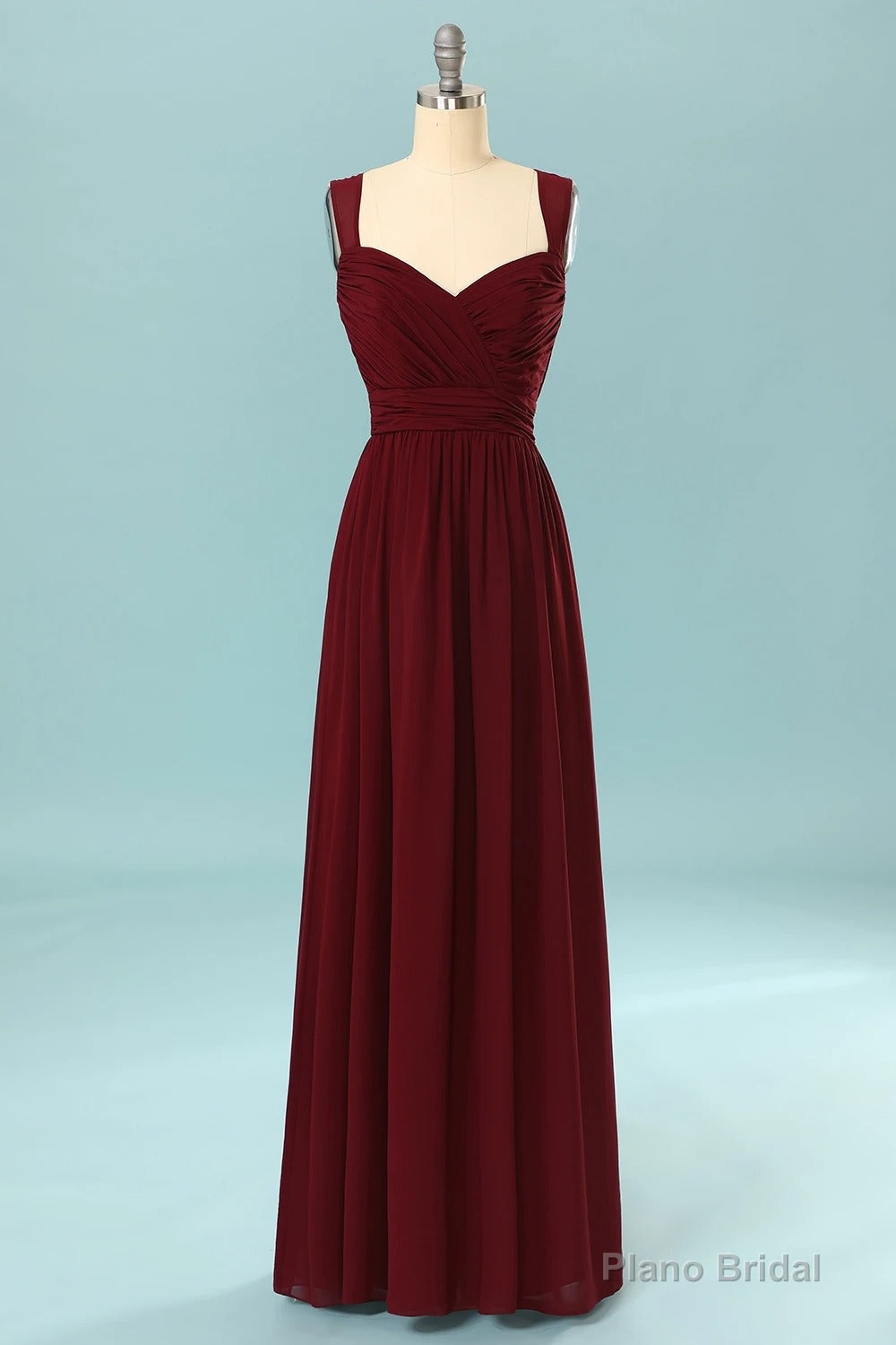 Elegant Pleated Burgundy Bridesmaid Dress with Keyhole Main image