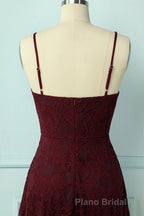 Spaghetti Strap High-Low Burgundy Lace Bridesmaid Dresses