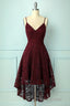 Spaghetti Strap High-Low Burgundy Lace Bridesmaid Dresses