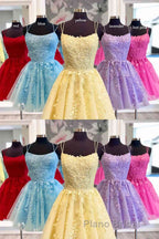 Straps Lace Applique Blue Homecoming Dresses