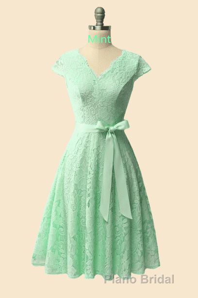 A-Line Cap Sleeve Navy Blue Bridesmaid Dresses with Belt Secondary image