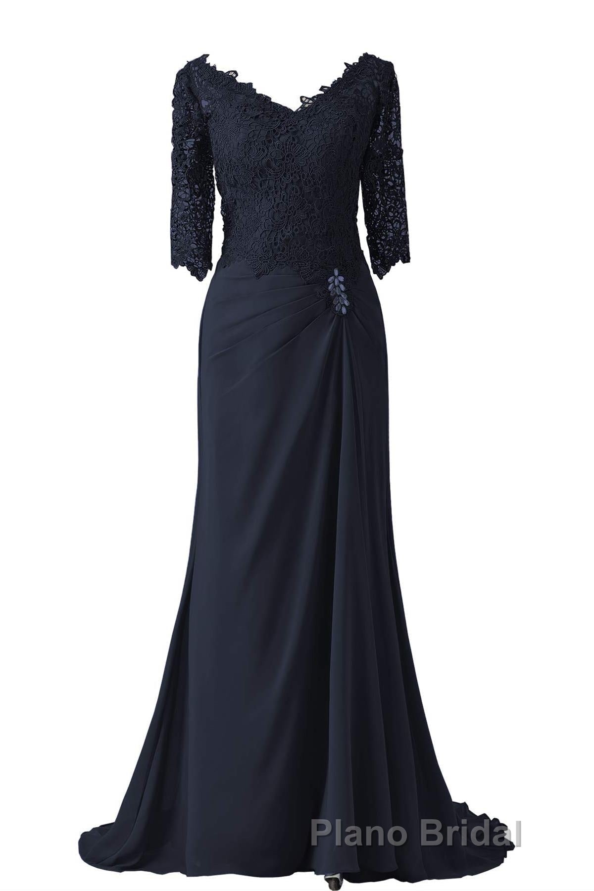 V-Neck Half Sleeve Plum Mother of Bridal Dresses