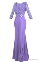 Crew Neck Lace Ruffles Lavender Mother of Bridal Dress