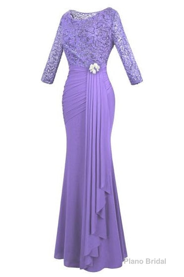 Crew Neck Lace Ruffles Lavender Mother of Bridal Dress