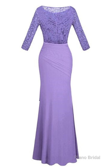 Crew Neck Lace Ruffles Lavender Mother of Bridal Dress