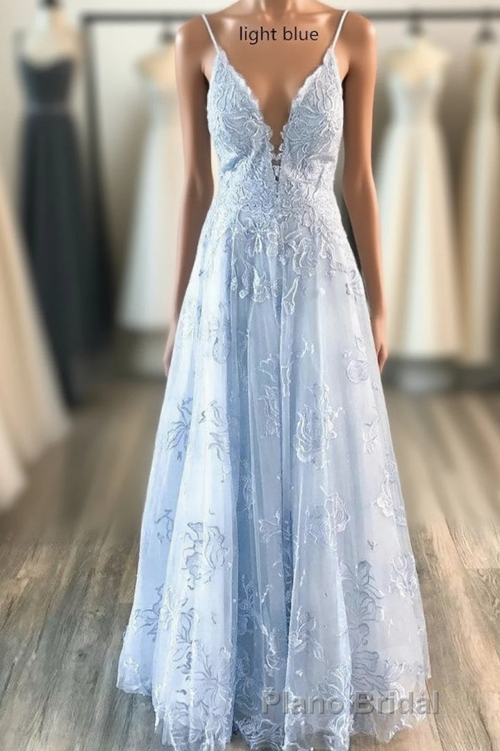 Deeep V-neck Embroidery Pink Long Formal Prom Dresses Main image