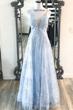 Deeep V-neck Embroidery Pink Long Formal Prom Dresses