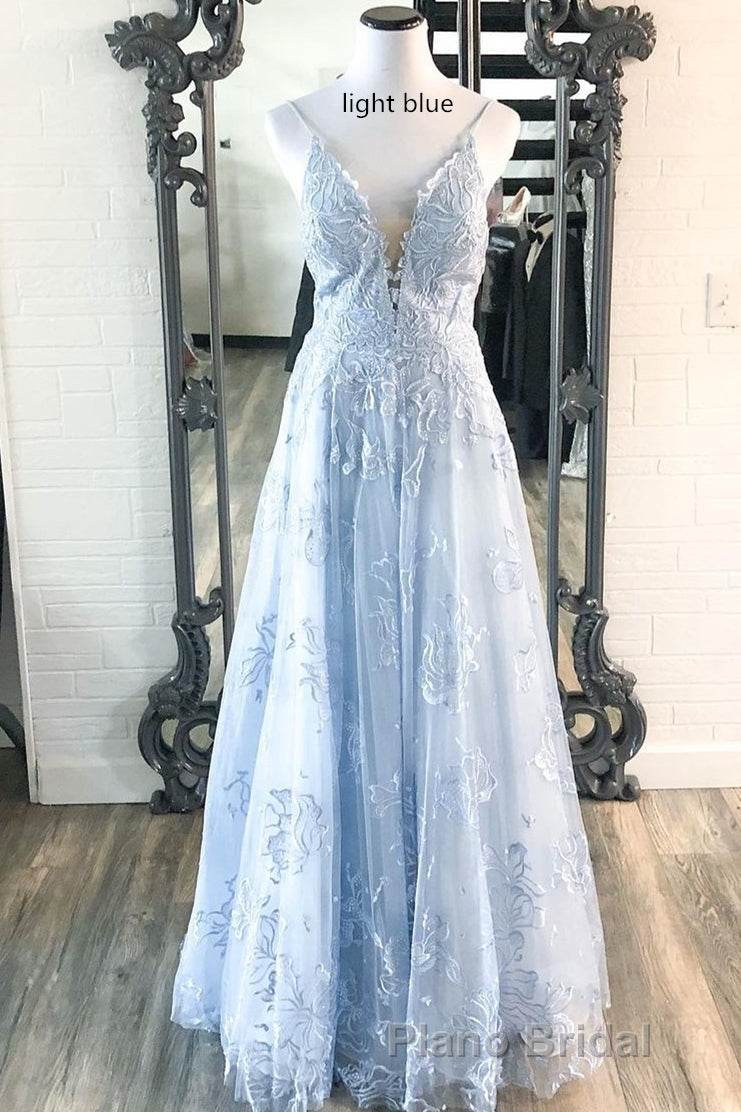 Deeep V-neck Embroidery Pink Long Formal Prom Dresses
