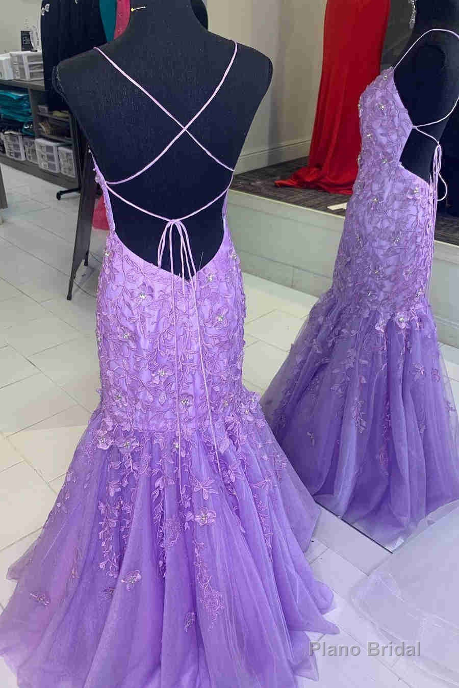 Straps Lavender Lace Appliques Mermaid Prom Dress Secondary image