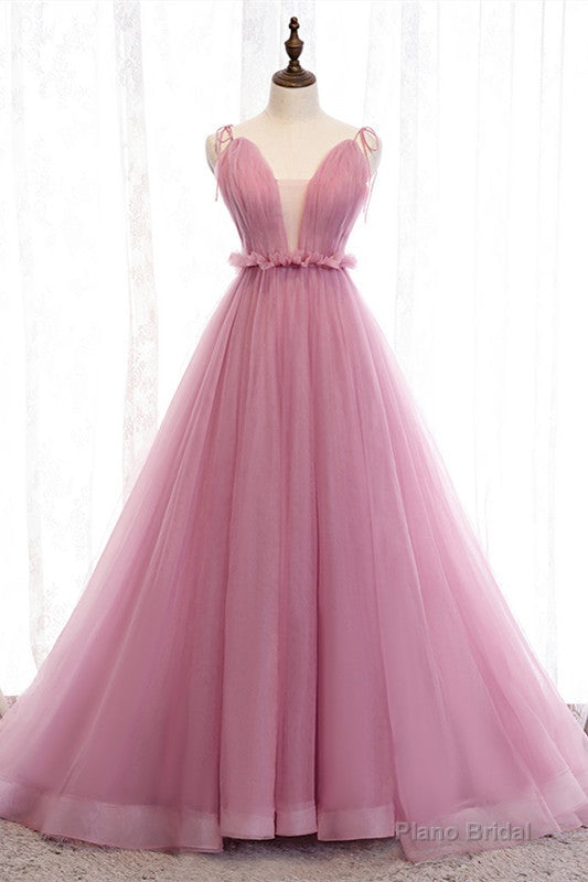 Deep V-Neck Pink Tulle Formal Dress Secondary image