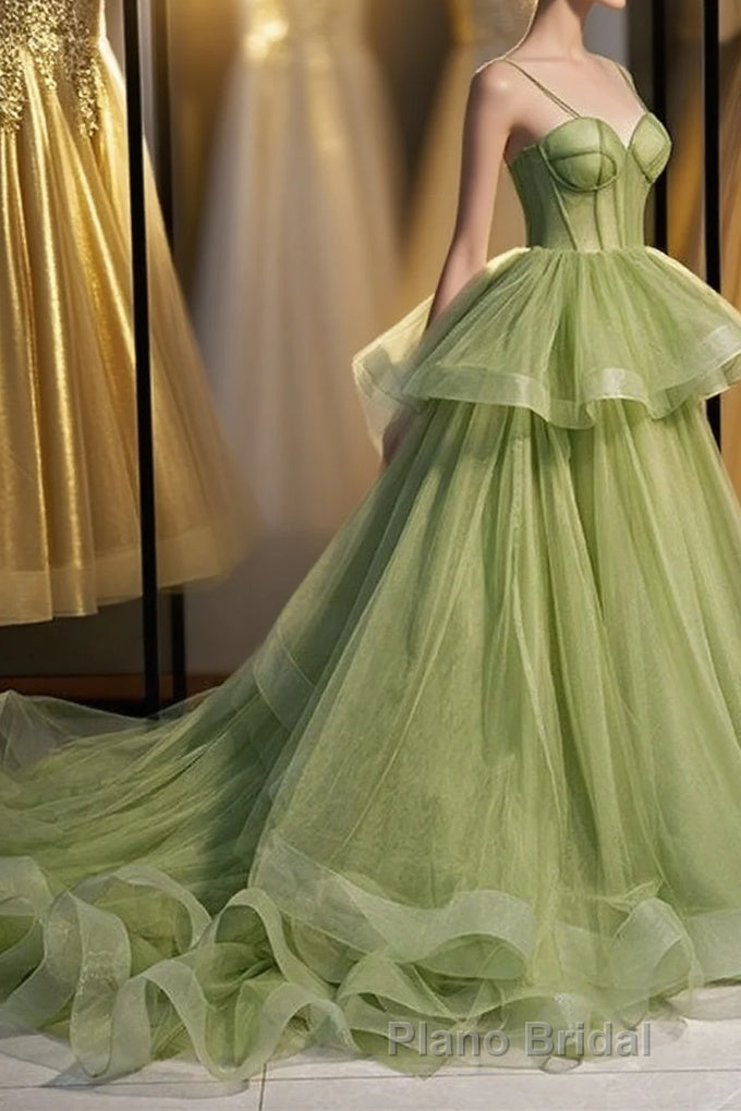 Elegant Spaghetti Straps Green Ball Gown Main image