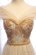 A-Line Cap Sleeves Champagne Formal Dress