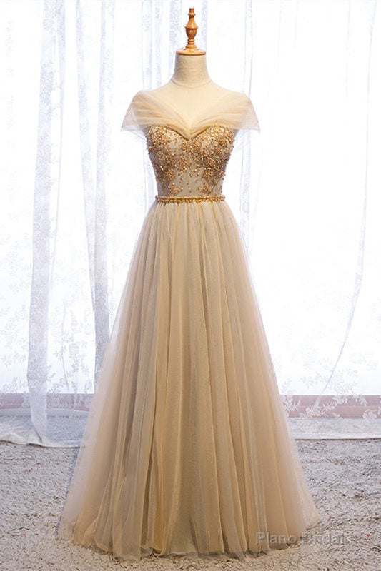 A-Line Cap Sleeves Champagne Formal Dress Main image