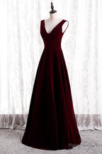 Burgundy V-Neck Velvet Formal Dress