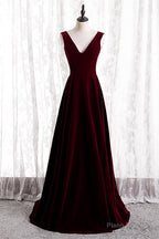 Burgundy V-Neck Velvet Formal Dress