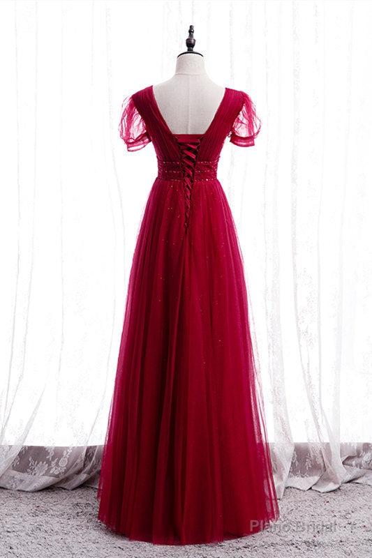 Classic Red V-Neck Beaded Long Formal Dress Secondary image