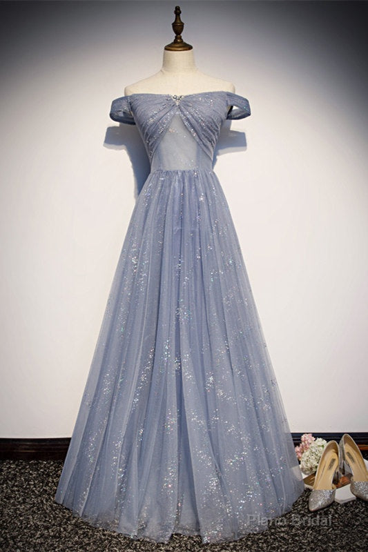 Off the Shoulder Dusty Blue Formal Dress Secondary image