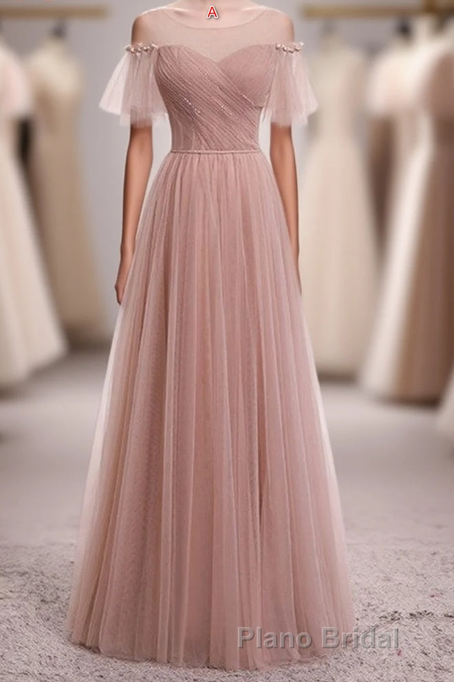 Elegant Blush Pink Tulle Bridesmaid Dresses Main image