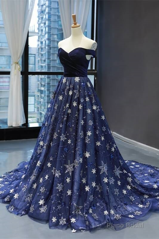 Elegant Off the Shoulder Navy Blue Prom Dress Secondary image