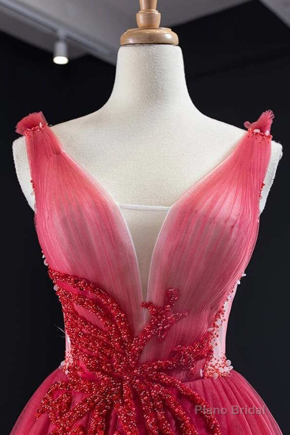 Ombre Red A-line Tulle Long Formal Dress Secondary image