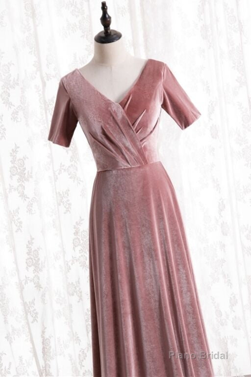 Blush Velvet Long Party Dress with Short Sleeves Secondary image