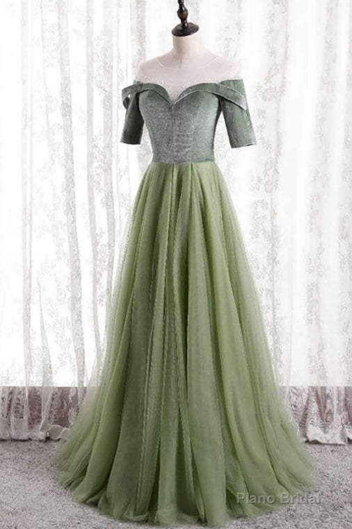 Short Sleeves Sage Green Long Formal Dress Secondary image