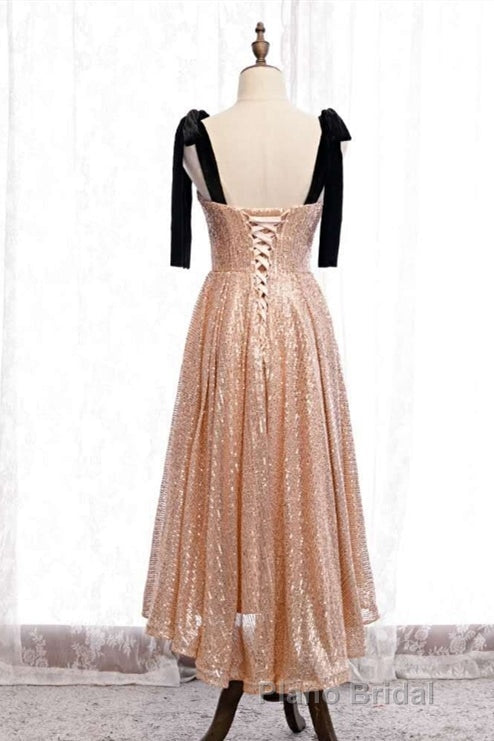Cute Rose Gold Sequins Short Party Dresses
