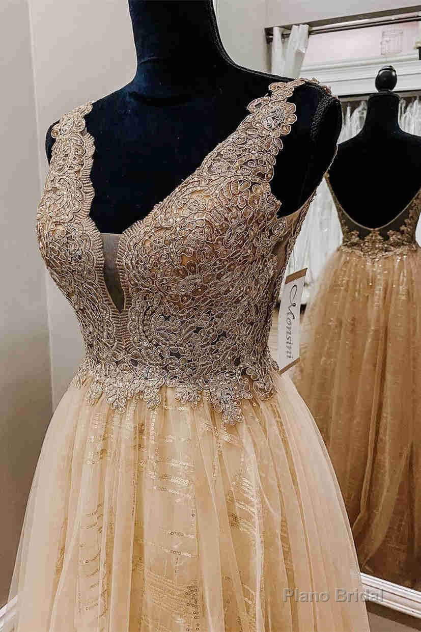 A-Line Champagne Tulle Formal Dress with Appliques Secondary image