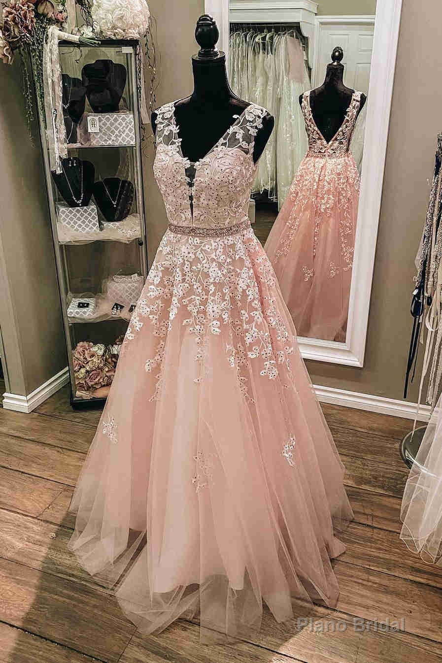V-Neck Sleeveless Pink Prom Dress with Embroidery Secondary image